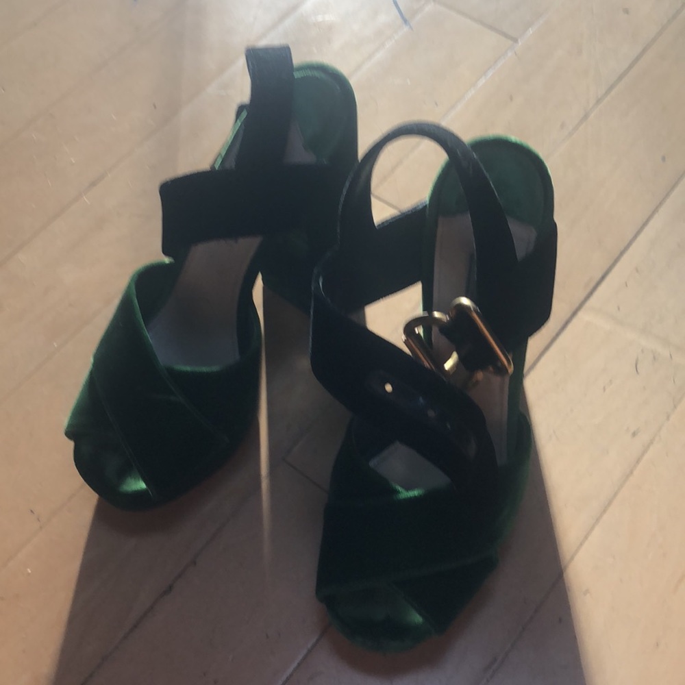 PRADA
Velvet Platform Sandals In Green/Black 391/2 - Picture 10 of 16